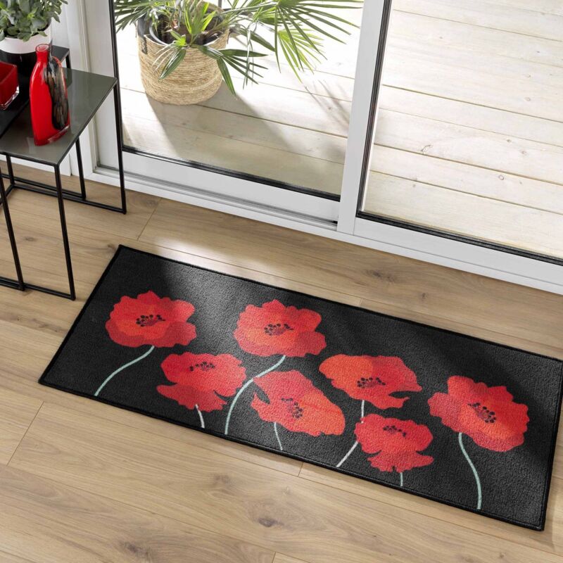 Douceur D'intérieur - Tapis antidérapant - 50x120 cm - Coquelicots - Noir