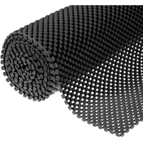Tapis antidérapant ipurpose, motif à carreaux, en PVC sans colle, pour étagères, tiroirs, salle de bain, cuisine, sol imperméable, noir