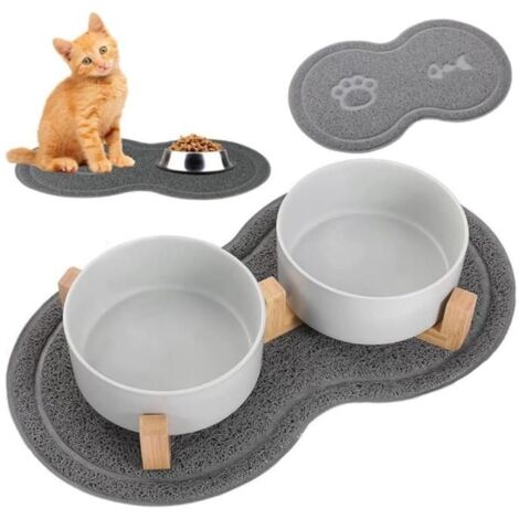 Tapis antidérapant pour gamelle de chien et chat – 45x25 cm – Protège sol et garde repas propre – Design empreintes et poissons