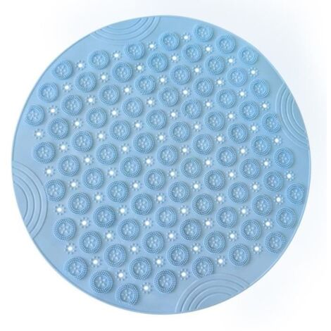 Tapis antidérapant salle de bain PVC rond (diamètre 55cm) - bleu clair uni