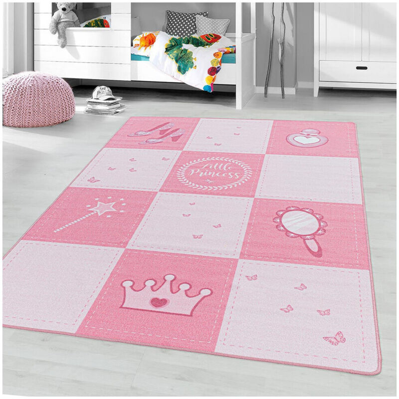 J&kids - Tapis antidérapant rose pour fille Princess Rose 140x200