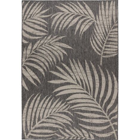 Tapis argenté motif palmes plat intérieur extérieur - 230 x 160 cm