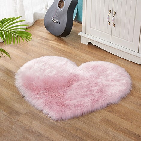 Tapis artificiel en forme de coeur rose en peau de mouton douce peluche longue peluche mouse tapis de chambre à coucher canapé tapis de sol décoratif 40 × 50cm