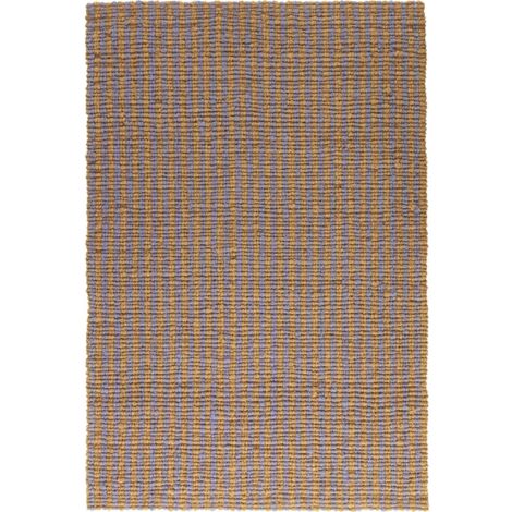 tapis artisanal en fibre de coco marron style rustique - marron naturel tressé avec touches bleues