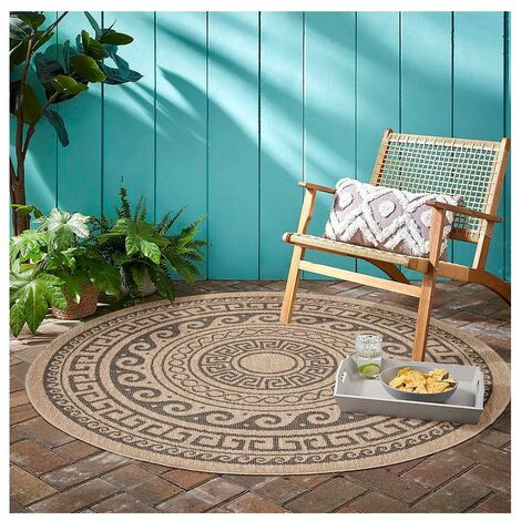Tapis aspect naturel rond intérieur et extérieur Jutta Noir Ø 120