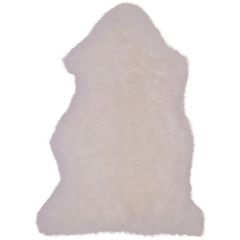 Tapis de Salon Asymétrique Lambskin, Peau d'Agneau Authentique, Blanc, 85x50x5 cm
