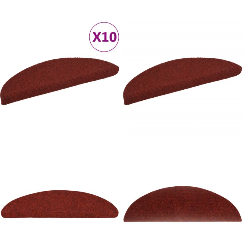 Tapis autoadhésifs de marches 10 pcs Rouge 56x17x3cm Aiguilleté - Tapis D'escalier - Tapis Marche - Tapis Antidérapant - Protection Escalier