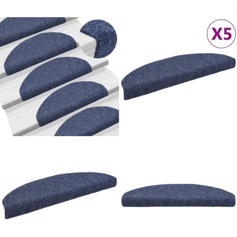 Vidaxl - Tapis autoadhésifs de marches 5 pcs Bleu 65x21x4 cm Aiguilleté - Tapis D'escalier - Tapis Marche - Carpettes Escalier - Protection Escalier