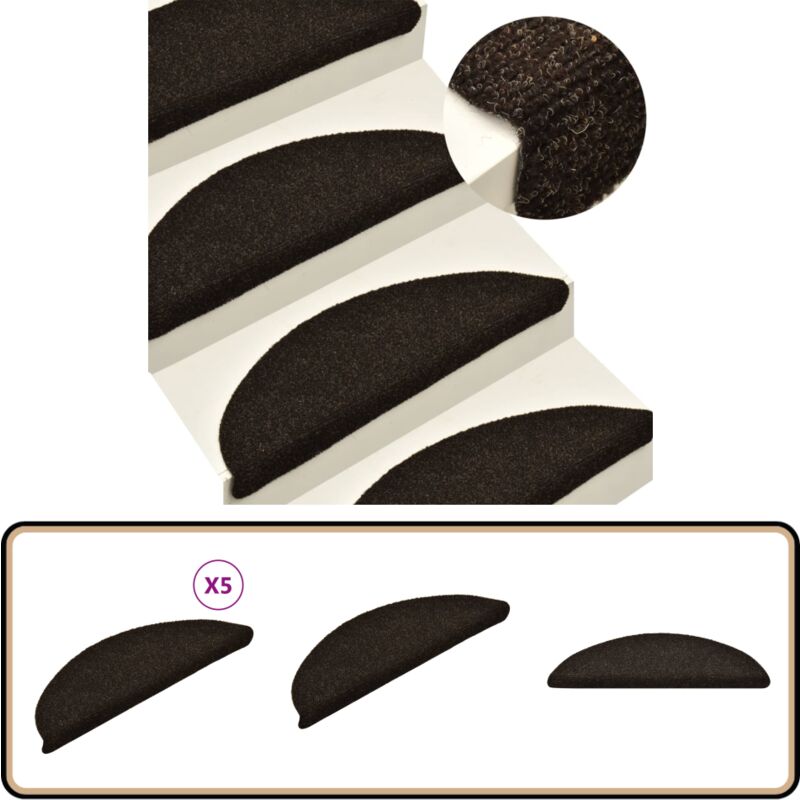 Tapis autoadhésifs de marches 5 pcs Marron 56x17x3cm Aiguilleté - Tapis D'escalier - Tapis Marche - Tapis Antidérapant - Protection Escalier