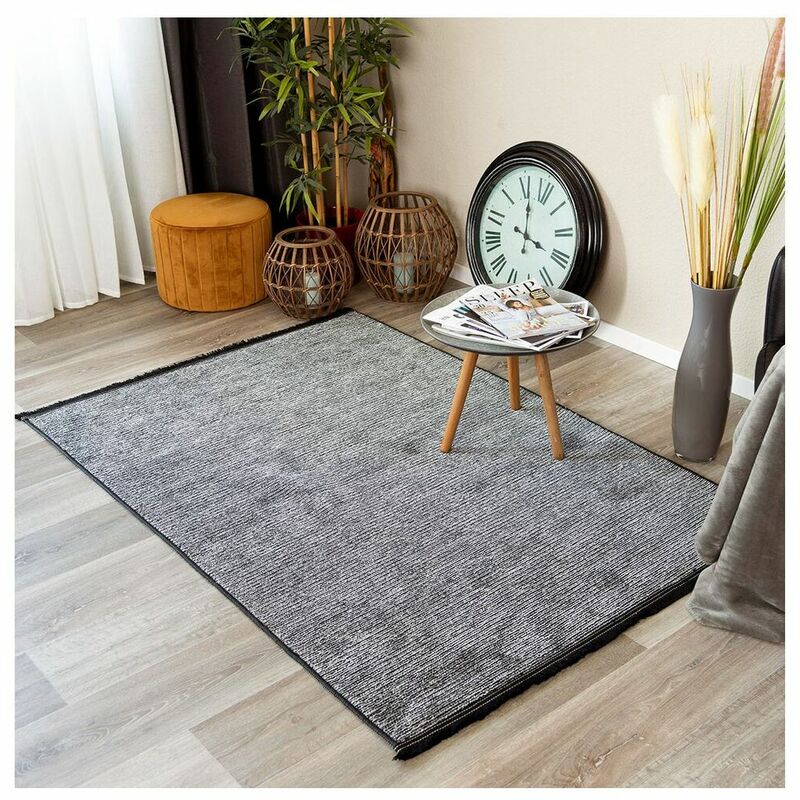 Tapis avec franges lavable en machine antidérapant uni Diamila Gris 80x150