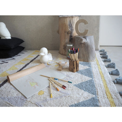 Tapis avec franges lavable en machine Azteca Lorena Canals Bleu 120x160