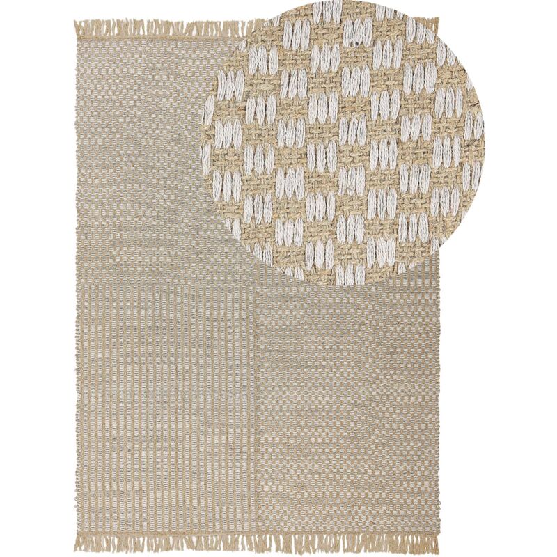 Tapis à Carreaux en Coton et en Jute pour Chambre et Salon au Style Boho Boheme et Campagne 140 x 200 cm Beliani