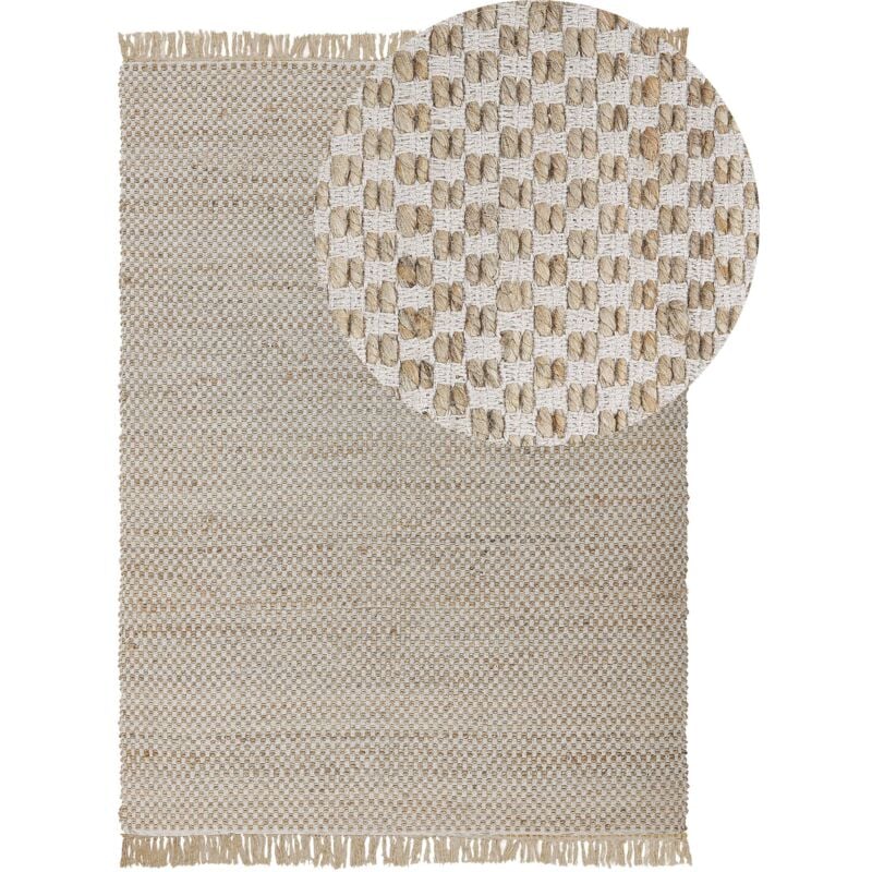 Tapis 140 x 200 cm Beige en Jute et Coton Durable Avec Motif Carreaux pour Chambre et Salon au Style Boho et Rustique Beliani