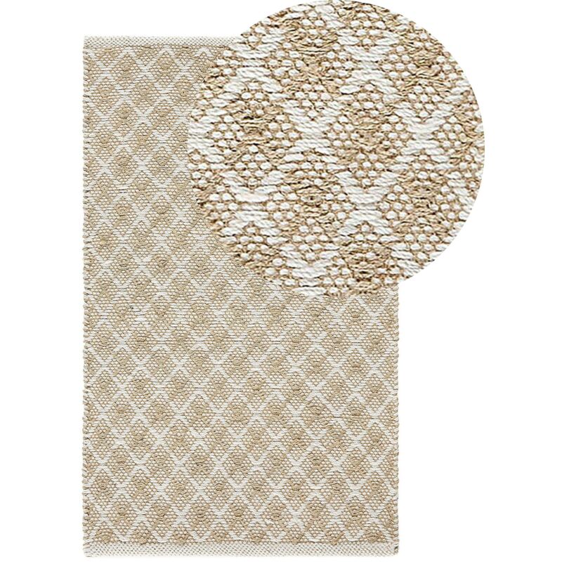 Beliani - Tapis Rectangulaire en Jute et Laine 50 x 80 cm Motif Carreaux Beiges pour Chambre et Salon au Style Boho et Rustique