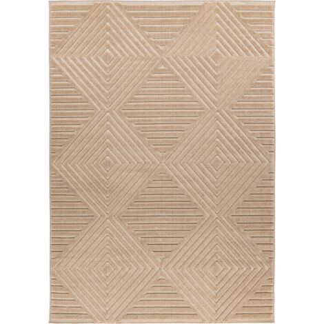 Tapis beige à motifs géométriques poil court robuste - 150 x 80 cm