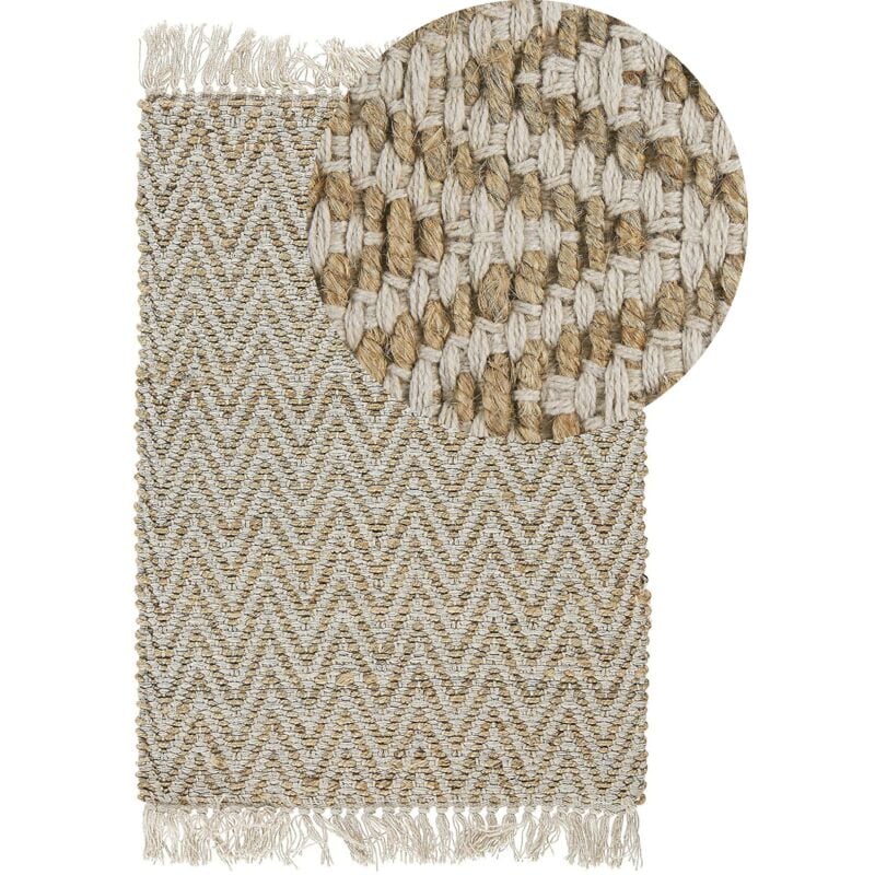 Beliani - Petit Tapis 50 x 80 cm en Coton et Jute Motif Zigzag Beige pour Chambre et Salon au Style Boho Scandinave ou Rustique