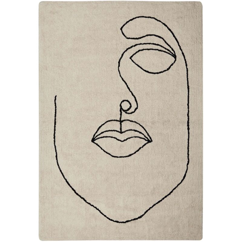 Tapis en Coton Beige 140 x 200 cm à Motif de Visage Touffeté à la Main Doux Bayir