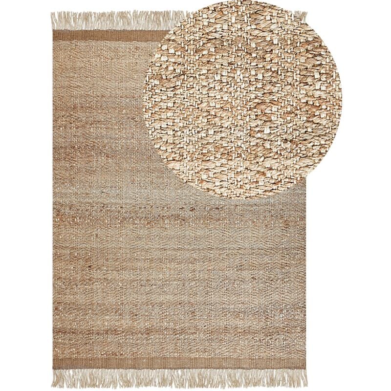 Tapis Beige en Jute 140 x 200 cm Moderne Fait Main à Franges Rustique Ras Abana