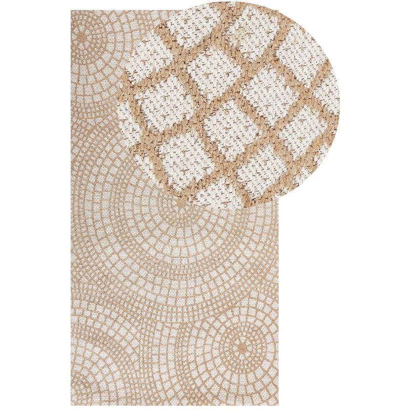Beliani - Tapis Beige et Blanc en Jute 80 x 150 cm à Motif Circulaire Poil Ras Salon Ariba