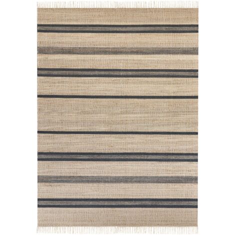 Tapis Beige et Gris en Jute 160 x 230 cm à Poil Ras Motif à Rayures Moderne Talpur