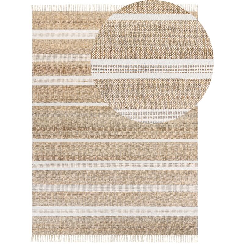 Beliani - Tapis Beige et Blanc en Jute 160 x 230 cm à Poil Ras Motif à Rayures Moderne Talpur