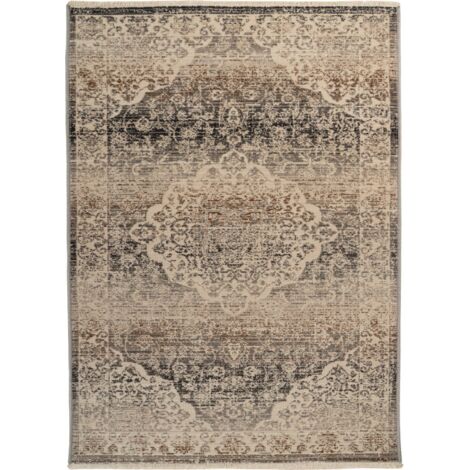 Tapis beige oriental effet vieilli facile à vivre - 150 x 80 cm