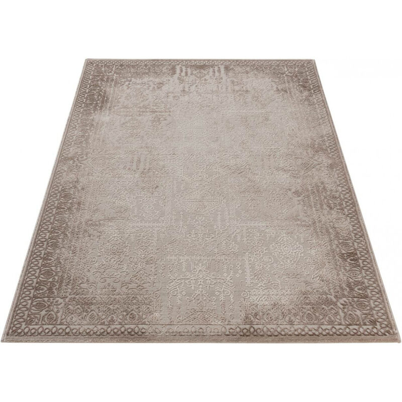 Allotapis - Tapis beige vintage avec effet 3D rayé à mèches courtes Chimay Beige 80x150