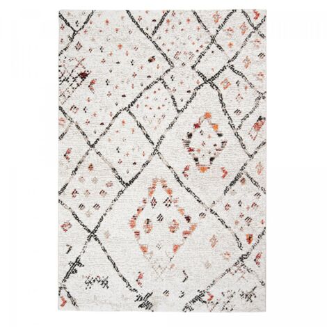 UN AMOUR DE TAPIS - Petit Tapis d Entree Interieur - Tapis Salon Moderne Design Scandinave - Tapis Berbere Ethnique Poils ras Turquiose - Tapis Entree Creme 40x60 cm