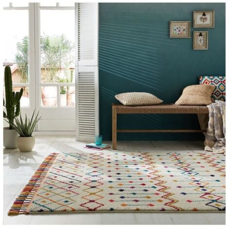 FLAIR RUGS Tapis berbère avec franges ethnique rectangle Prairie Crème 120x170