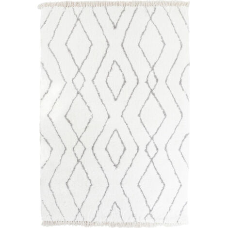 Tapis berbère élégance en microfibre gris blanc - Blanc gris