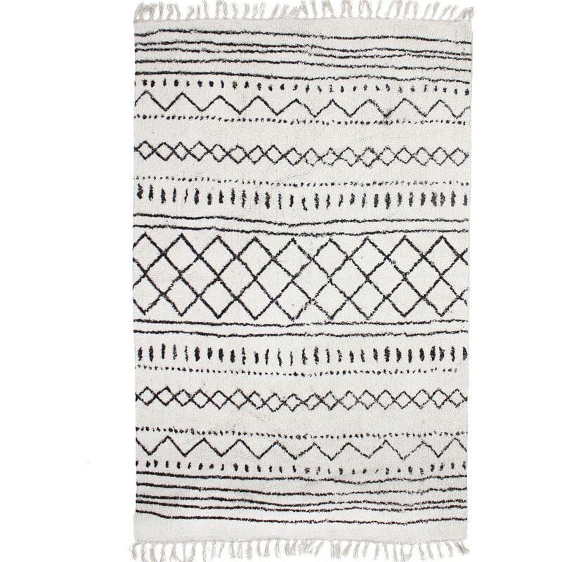 Thedecofactory - berbere ethno - Tapis en coton motifs ethniques écru naturel 130x190