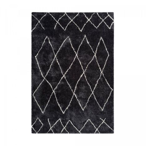 Tapis berbère motif ethnic 80x150 noir et blanc BERBIOU