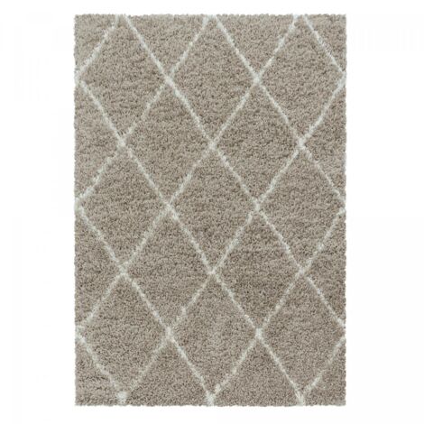 Tapis berbère motif losange Ø80cm beige rond SHAGGY A