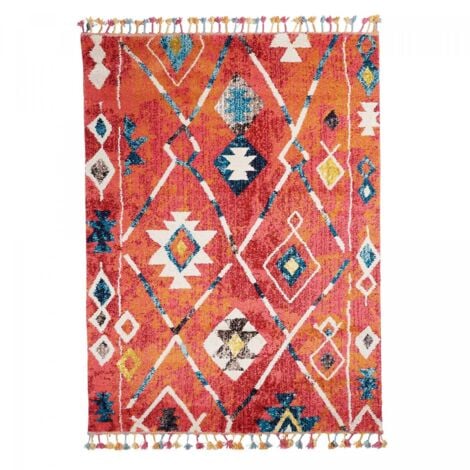 Tapis berbère motifs tribaux 40x60 bleu et jaune LYN5 OURIKA