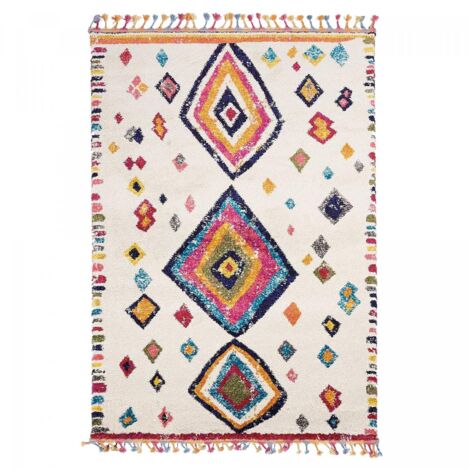Tapis berbère rectangulaire 160x230 cm – Motif ethnic ivoire – Polypropylène hypoallergénique – Anti-acariens – Tissé en Turquie – Unamourdetapis