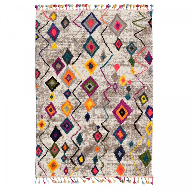 Jadorel - Tapis berbère motif ethnic 60x110 gris et rouge essaro