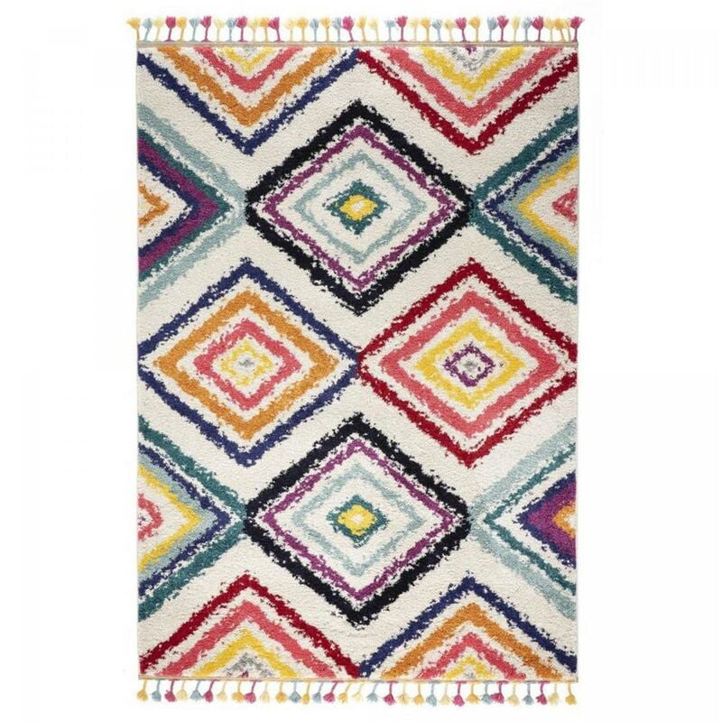 Tapis berbère motifs ethno-chic 200x290 rouge et bleu dorotea