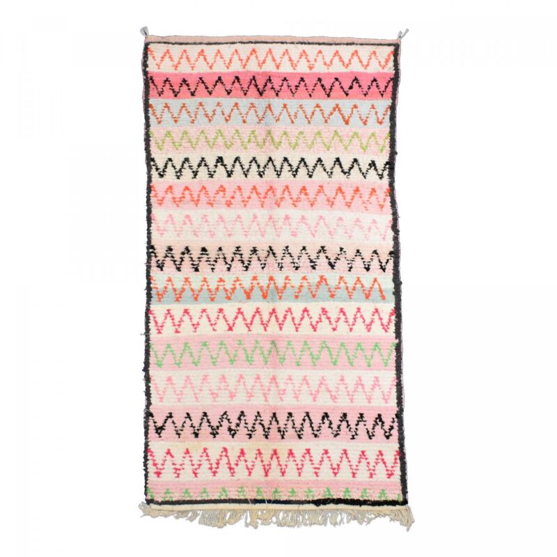 Unamourdetapis - Authentique tapis berbère 110x200 blanc et noir boucharouette 64