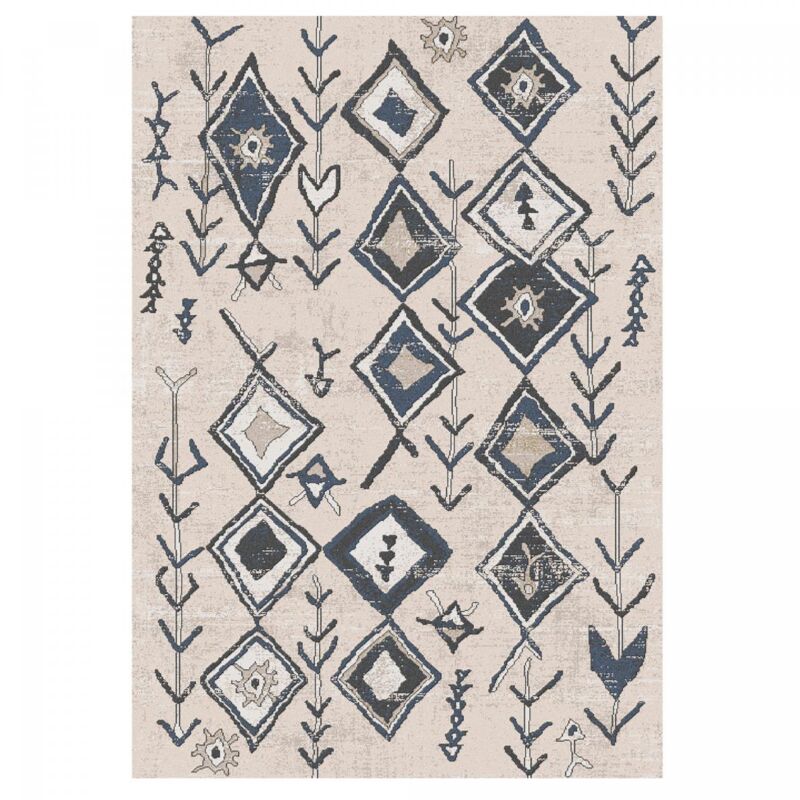 Unamourdetapis - Tapis berbère motifs ethno-chic 80x150 beige et noir elam
