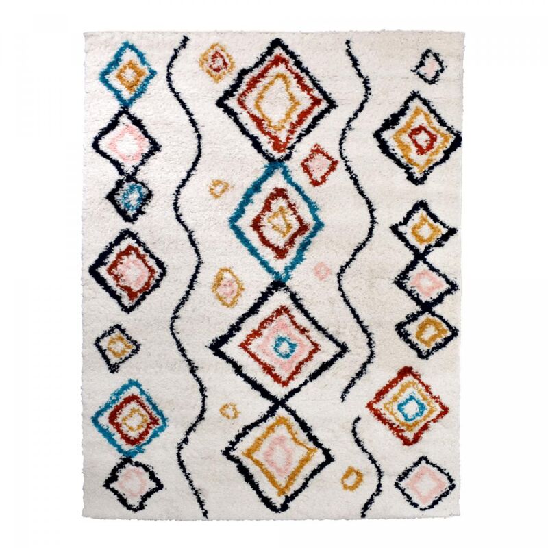 Jadorel - Tapis berbère motifs ethno-chic 150x220 crème et rouge efal-d