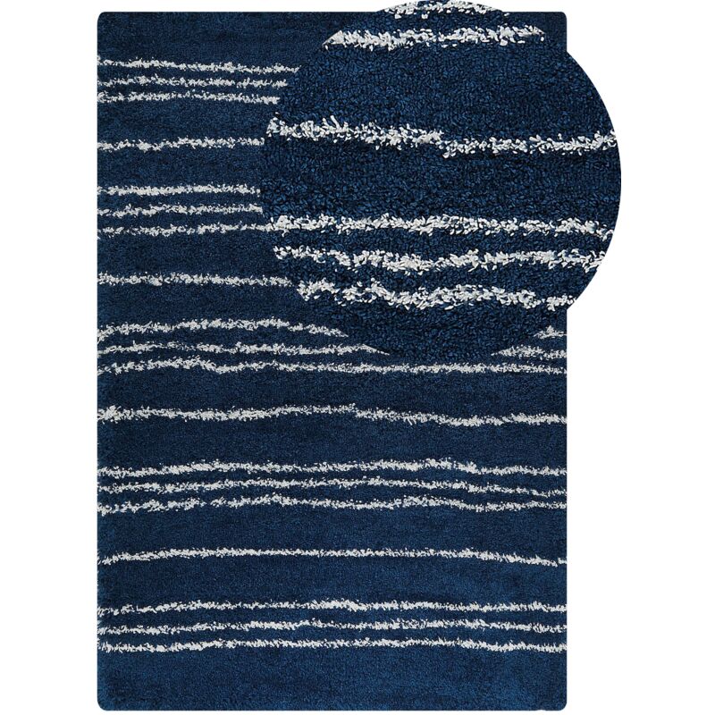 Tapis Blanc et Bleu en Polypropylène 200 x 300 cm Rayures Poil Long Moderne Tashir