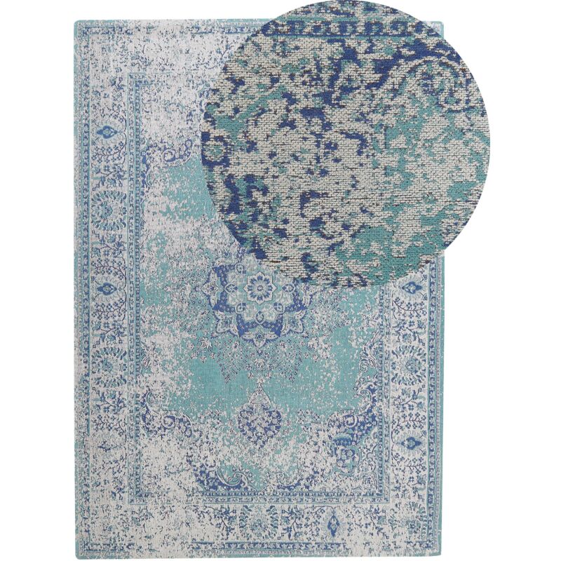 Tapis Bleu en Coton 140 x 200 cm pour Couloir ou Salon Vintage Rétro Beliani