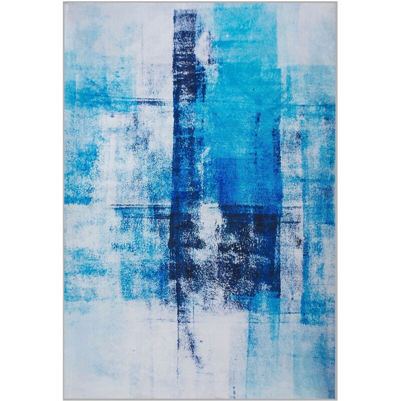 Beliani - Tapis Rectangulaire Noir Blanc et Bleu en Polyester Motif Abstrait pour Chambre ou Salon au Style Moderne 140 x 200 cm