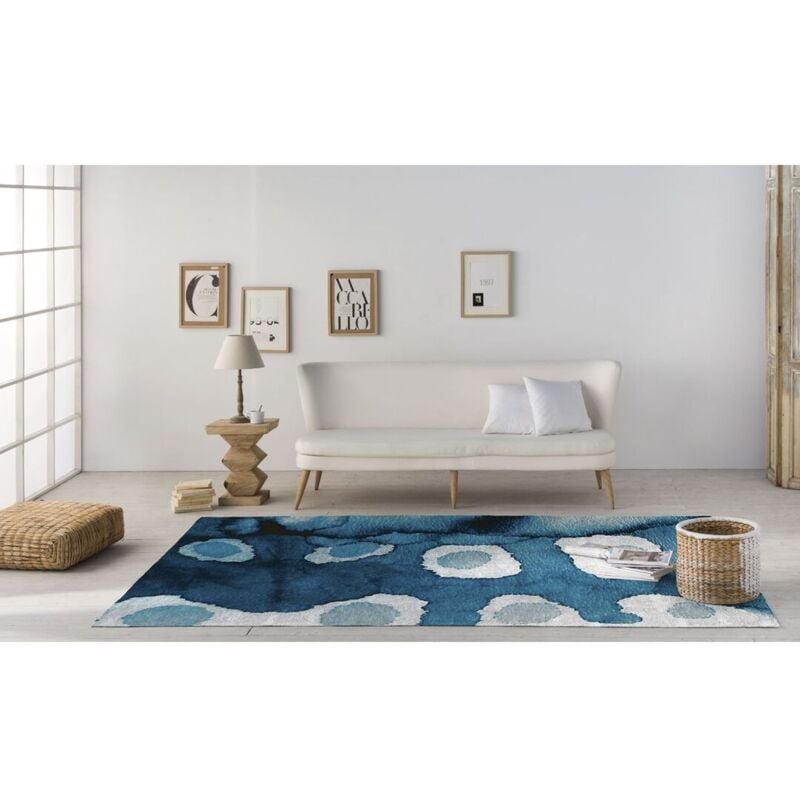 Naf Naf - Tapis bleu abstrait design plat Fregi Bleu 120x170