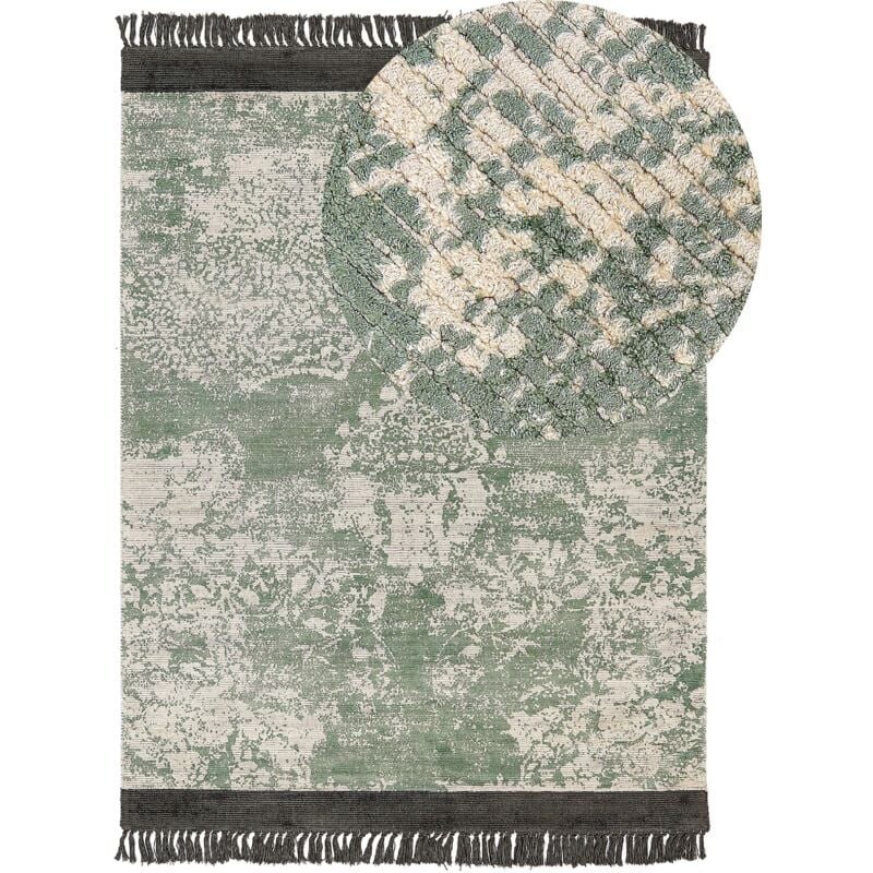 Beliani - Tapis Moderne en Viscose à Motif Vert et Beige 160 x 230 cm Extrêmement Doux Akarsu