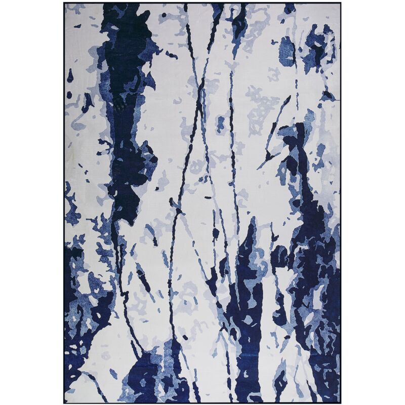 Tapis Rectangulaire Bleu et Blanc en Polyester à Motif Abstrait pour Chambre ou Salon Moderne 160 x 230 cm Beliani