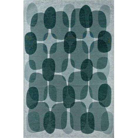 Tapis bleu intérieur extérieur antidérapant jacquard - 80 x 150 cm
