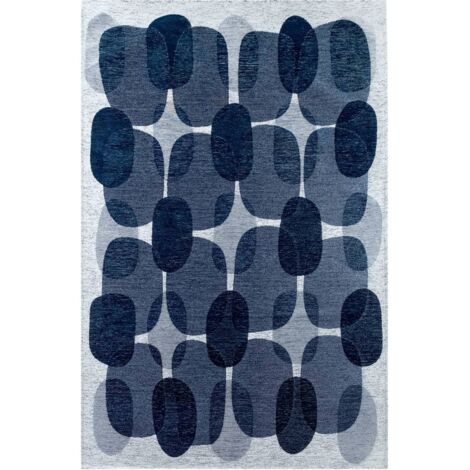 Tapis bleu intérieur extérieur jacquard antidérapant - 200 x 280 cm