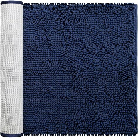 Tapis bleu marine, tapis chenille, antidérapant, doux à poils longs, ultra absorbant l'eau, tapis de douche lavable en machine pour chambre à coucher, 17 x 24 pouces bleu marine