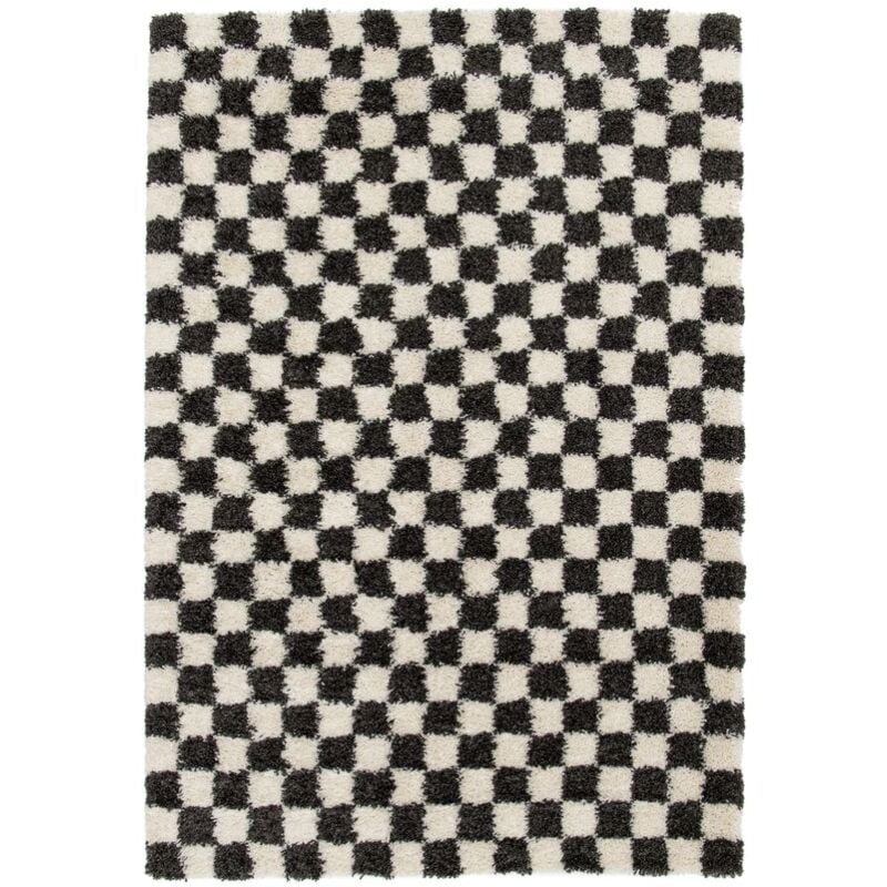Bobochic - Tapis poils longs damien motifs damier 160x230 Noir